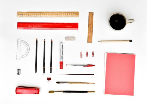 Pencils, Rulers, Stapler, and Papers for pencil sketch artist